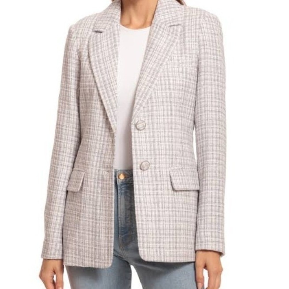 Avec Les Filles Tweed Blazer Whipstitch Medium Light Academia Coquette Preppy
